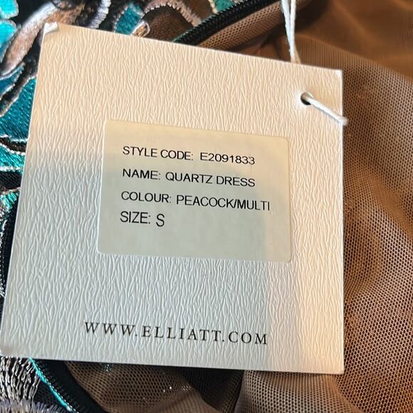 NWT Elliatt Quartz Dress Gown Peacock Black Teal Lace Brocade Embroidery Sm - Picture 11 of 16